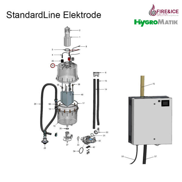 Steam cylinder cy45/2 complete, 6 electrodes (sp-06-00000)